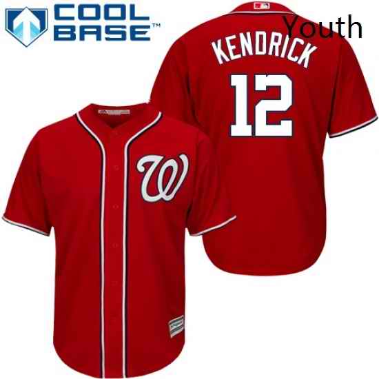 Youth Majestic Washington Nationals 12 Howie Kendrick Replica Red Alternate 1 Cool Base MLB Jersey